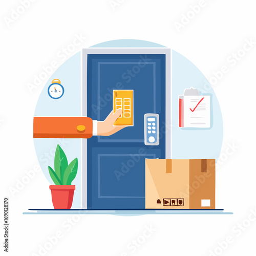 Hand Inserting Keycard In Door For Delivery