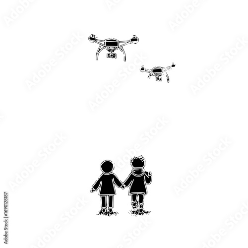 Drone photography aerial video drones children watching flying quadcopter technology future family fun outdoors