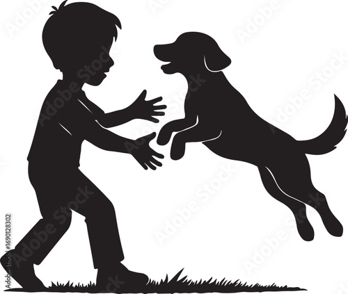 boy and dog vector silhouette