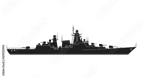 Silhouette of a Modern Military Frigate Warship.