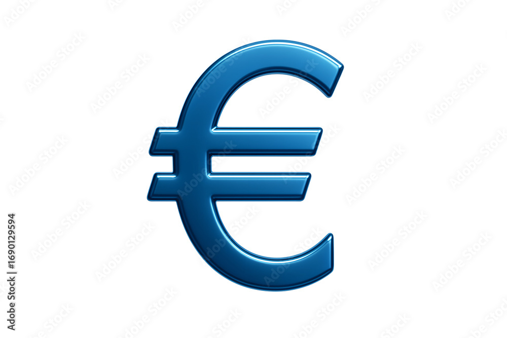 Fototapeta premium 3D Blue Euro Symbol Glossy Isolated on Transparent Background Design Element