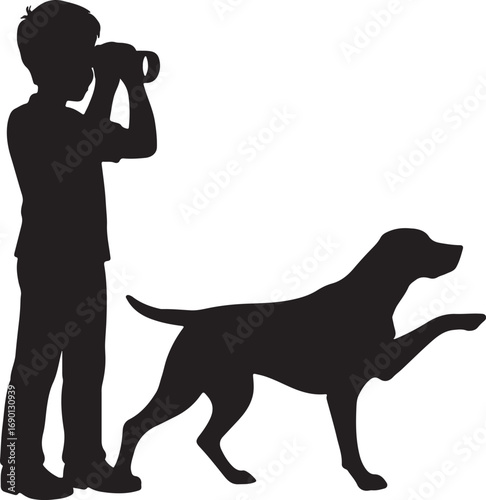 boy and dog vector silhouette