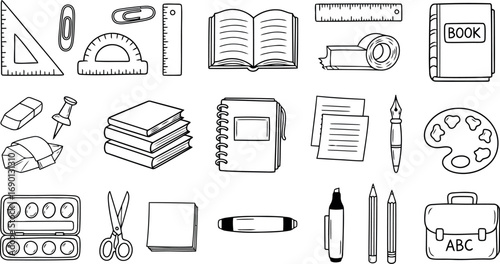 Vector vector art of collection of school and art supplies transparent background