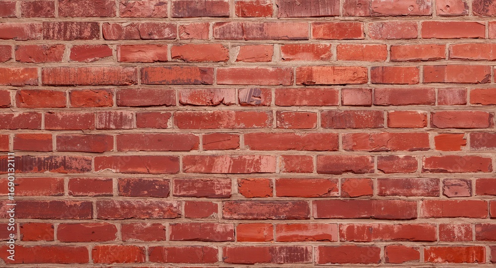 Obraz premium Rustic Red Brick Wall, Aged Texture and Detailed Patterns, Horizontal Arrangement.