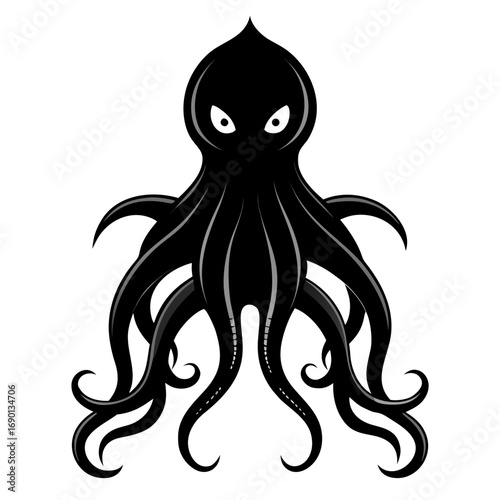 Simple Colossal Squid Silhouette Vector Graphic Isolated on White