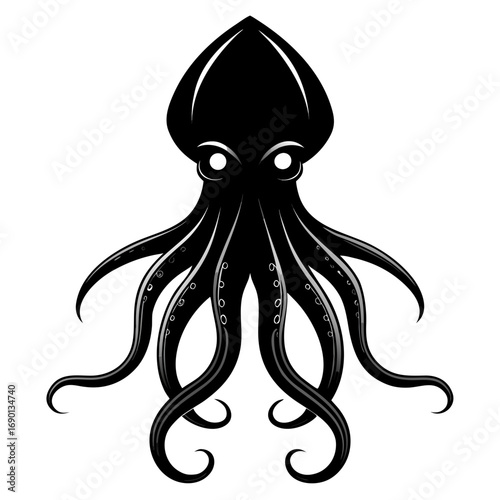 Simple Colossal Squid Silhouette Vector Graphic Isolated on White