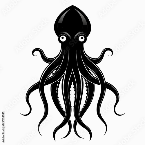 Simple Colossal Squid Silhouette Vector Graphic Isolated on White