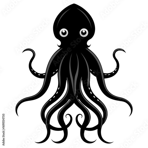 Simple Colossal Squid Silhouette Vector Graphic Isolated on White