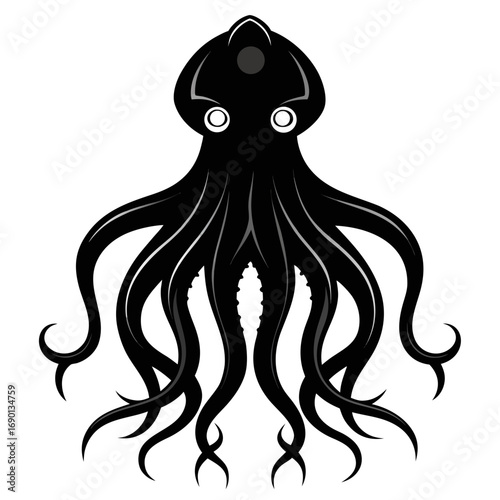 Simple Colossal Squid Silhouette Vector Graphic Isolated on White