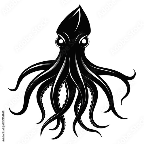 Simple Colossal Squid Silhouette Vector Graphic Isolated on White