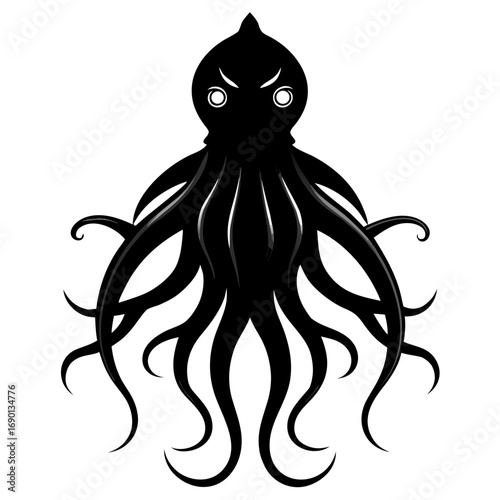 Simple Colossal Squid Silhouette Vector Graphic Isolated on White