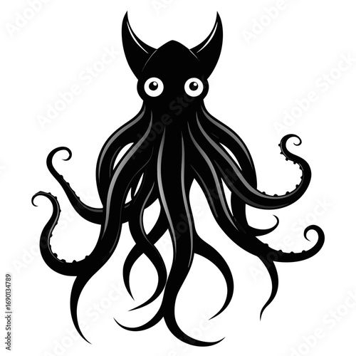 Simple Colossal Squid Silhouette Vector Graphic Isolated on White