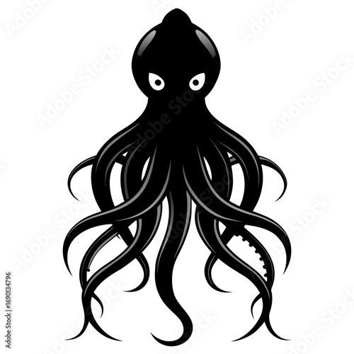 Simple Colossal Squid Silhouette Vector Graphic Isolated on White