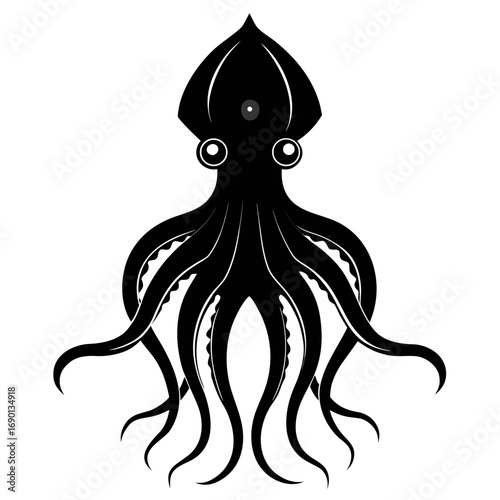 Simple Colossal Squid Silhouette Vector Graphic Isolated on White