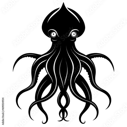 Simple Colossal Squid Silhouette Vector Graphic Isolated on White