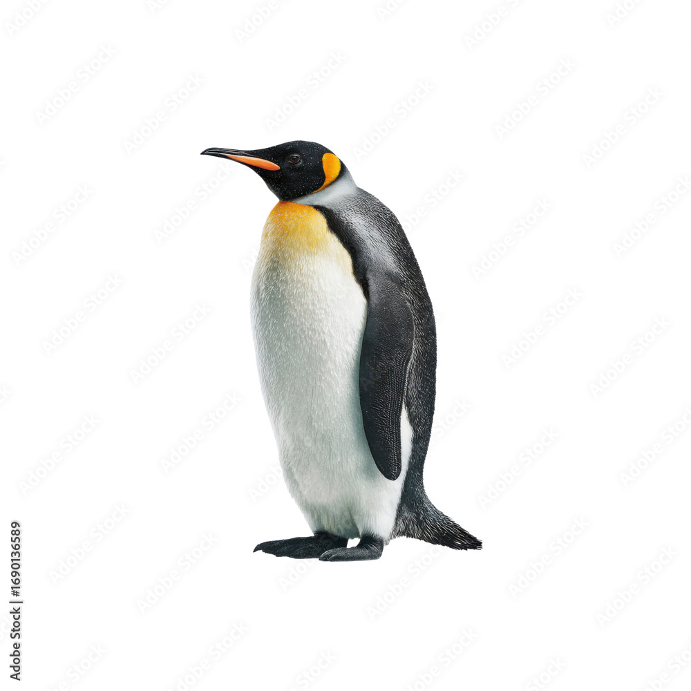 Fototapeta premium Majestic King Penguin Isolated on Black Background