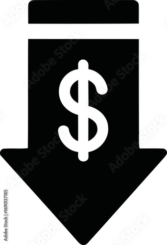 Falling dollar sign icon symbol down arrow