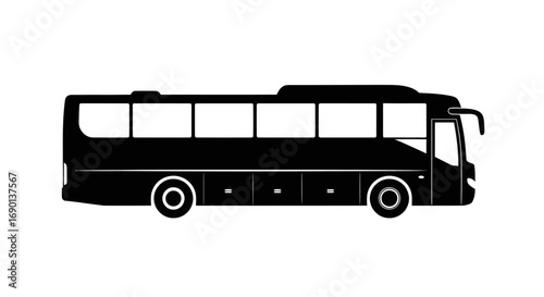 Black Silhouette of a Modern Coach Bus with Large Windows.
