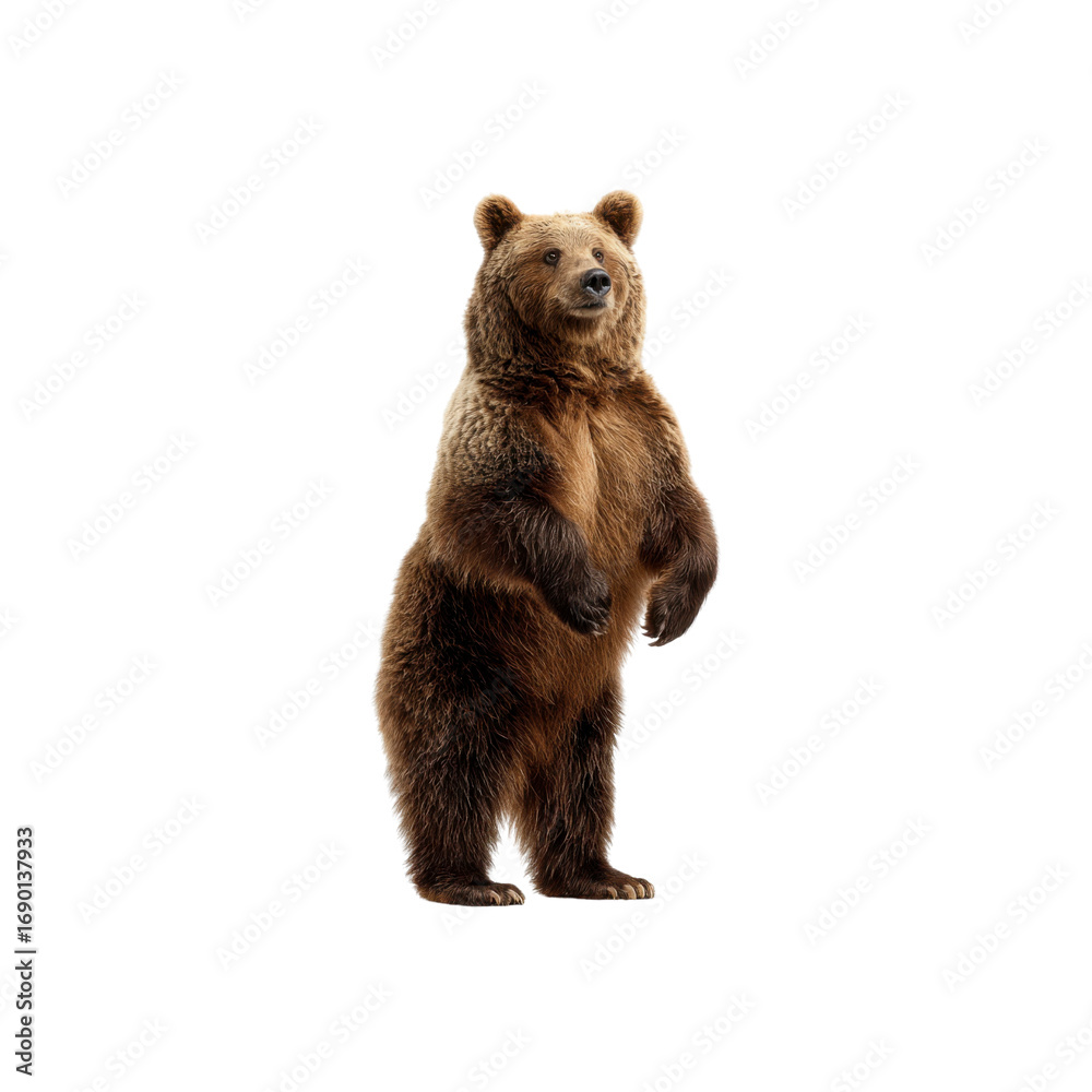 Fototapeta premium Majestic Brown Bear Standing on Hind Legs Against Black Background