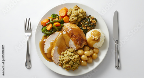 Delicious Thanksgiving Dinner Plate With Turkey And All The Sides