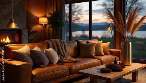 living room with a fireplace