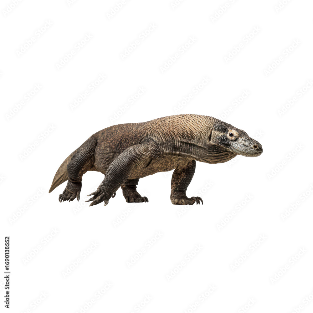 Obraz premium Komodo Dragon Walking, Isolated on Black Background