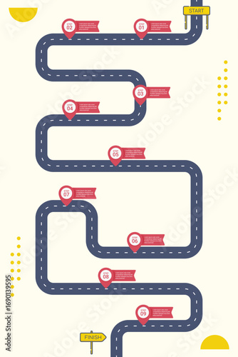 Modern roadmap journey infographic with 9 steps