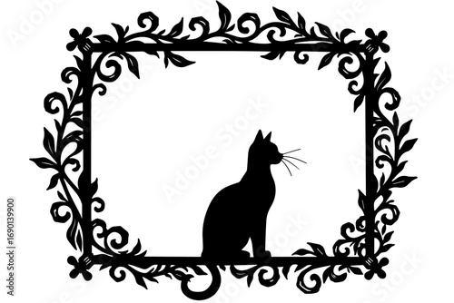 black and white cat frame, vector, cat, frame, illustration, silhouette, design, border, floral, black, art, animal, ornament, flower, decoration, Halloween, pattern, vintage, pet, decor, element, swi
