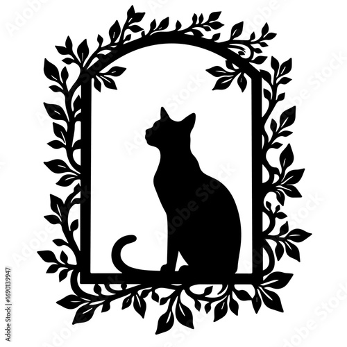 black and white cat frame, vector, cat, frame, illustration, silhouette, design, border, floral, black, art, animal, ornament, flower, decoration, Halloween, pattern, vintage, pet, decor, element, swi