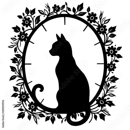 black and white cat frame, vector, cat, frame, illustration, silhouette, design, border, floral, black, art, animal, ornament, flower, decoration, Halloween, pattern, vintage, pet, decor, element, swi