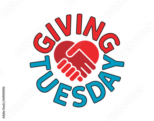Giving Tuesday logo design featuring a heart and handshake.