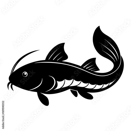Simple Yoyo Loach Fish Silhouette Vector Design Isolated on White