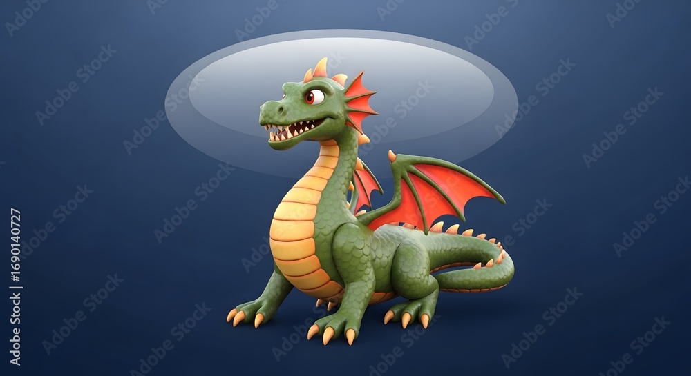 Obraz premium Green Dragon Sitting Cartoon Character