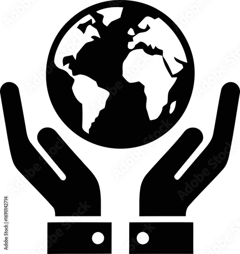 Hands holding earth globe icon for global care and protection