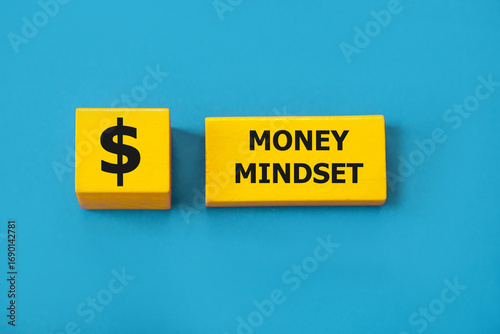 Dollar sign with Money mindset word on wooden block