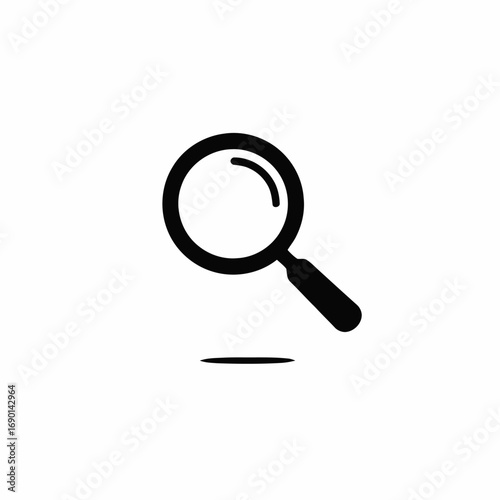 A simple black and white illustration of a magnifying glass, isolated on white.