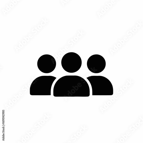 Three stylized figures stand together, representing a group or team, in a simple black and white design.