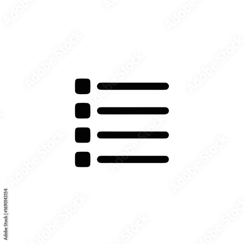 Simple black list icon;  bullet points and lines represent a checklist or ordered list.