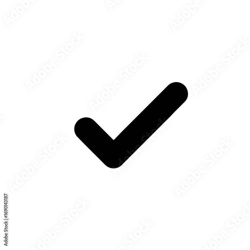 A bold black checkmark symbol on a white background.