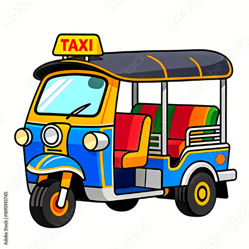 Wallpaper Mural bangkok tuk tuk cartoon illustration, colorful three-wheeled taxi Torontodigital.ca