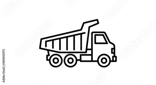 Simple Line Art Icon of a Heavy-Duty Dump Truck.