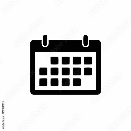 Simple black calendar icon, showing dates, schedule, planning.
