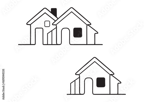 Line Art House. Containing family, home, building, house, and more. One line art design. Vector Illustration