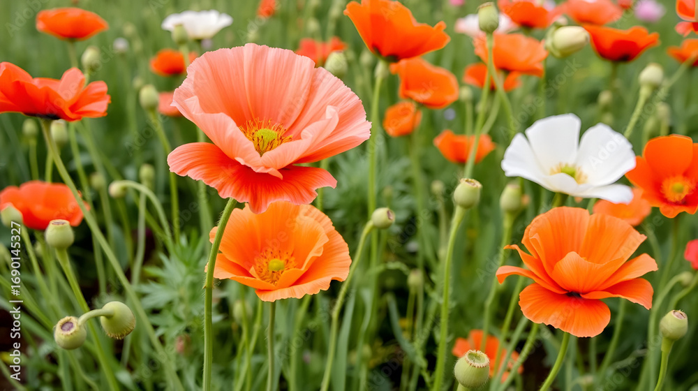 Obraz premium Poppies are flowering plants in the subfamily Papaveroideae of the family Papaveraceae, known for their colorful flowers.