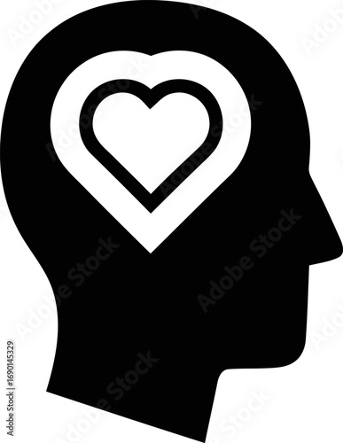 Head with heart inside symbol for love and care
