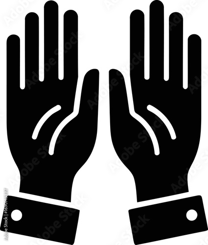 Simple icon of open hands together showing palms up