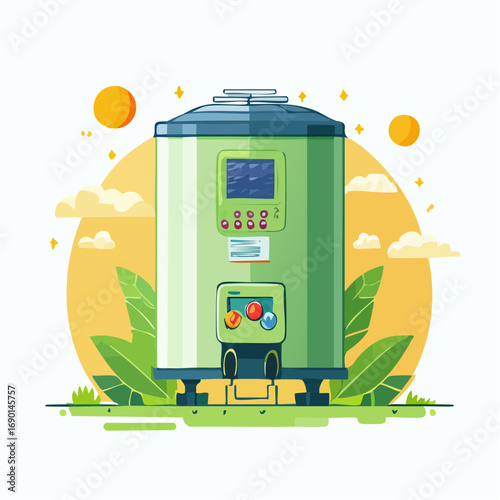 Green Cylindrical Water Heater Illustration