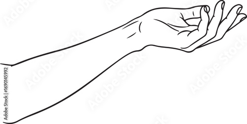 Open hand reaching out line art palm fingers