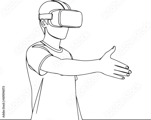 Person Wearing VR Headset Reaching Out Hand virtual reality