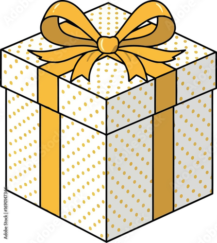 Vector vector art of gift box with yellow ribbon and bow transparent background